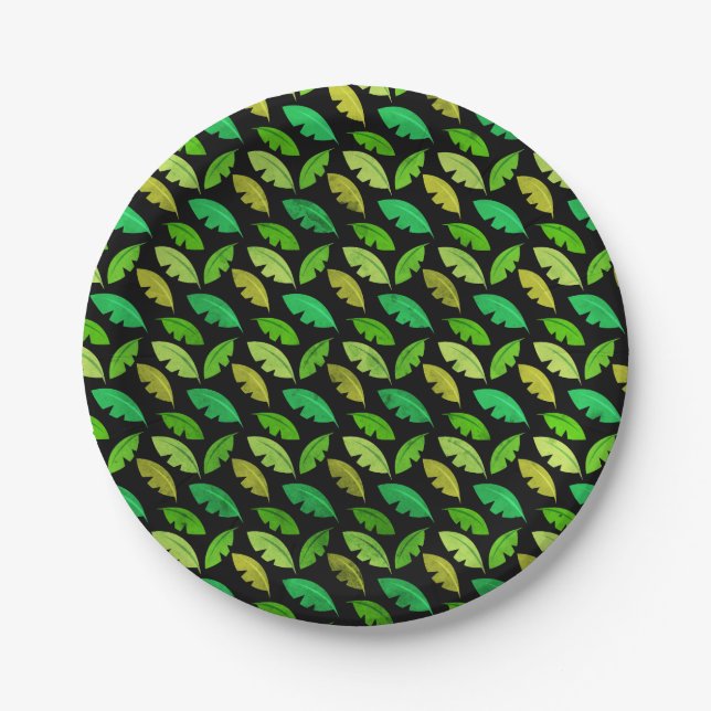 Fun Banana Leaf Tropical Birthday Party Pattern Paper Plates (Front)