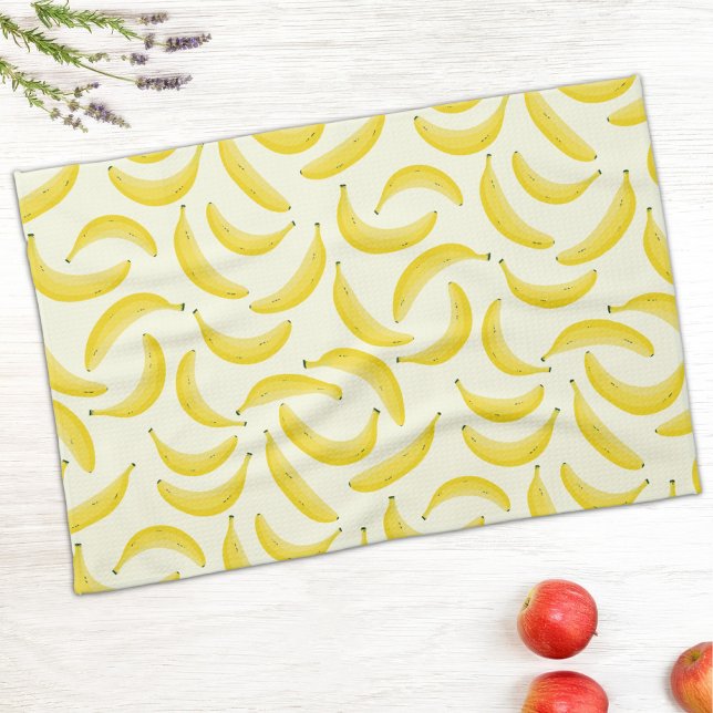 Fun Banana Pattern Kitchen Towel (Fun banana pattern yellow and cream kitchen tea towel )