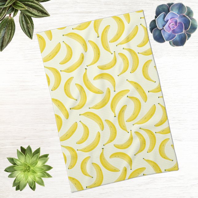 Fun Banana Pattern Kitchen Towel (Fun banana pattern yellow and cream kitchen tea towel )