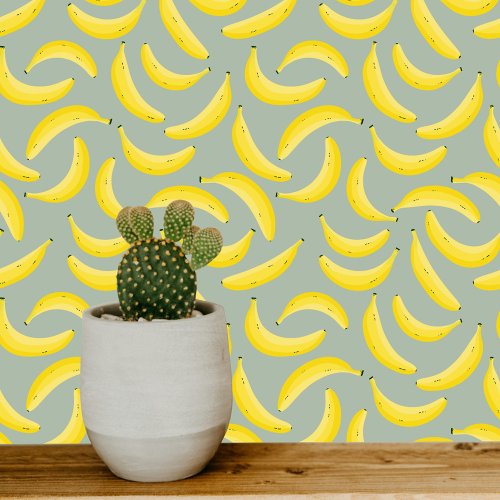 Fun Banana Yellow Sage Green Wallpaper