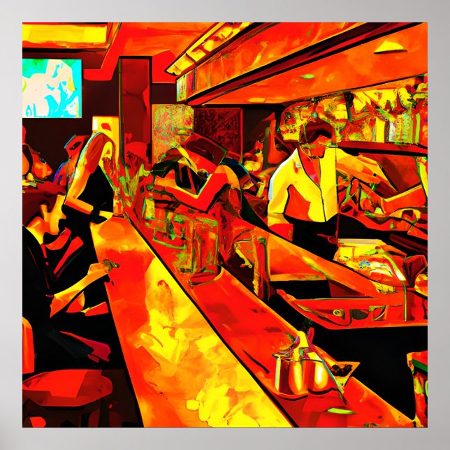 Fun Bar Scene | Bartender and Customers Poster (Front)