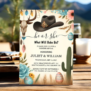 Fun Barn Hat Farm Film Usa Cowboy Gender Reveal Invitation