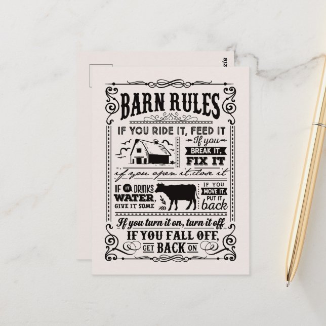 Fun Barn rules add message guest Postcard (Front/Back In Situ)