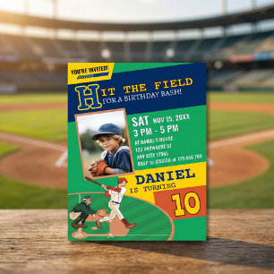 Fun Baseball Birthday Game for Kids Party Invitation