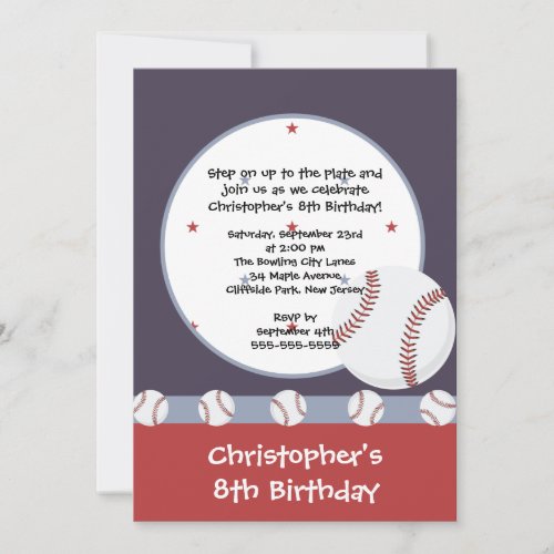 Fun Baseball Boys Birthday Party Invitations