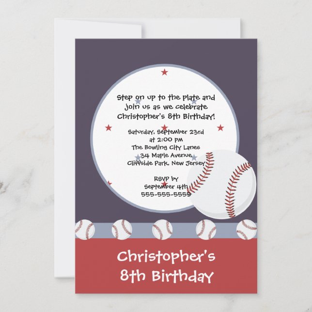 Fun Baseball Boys Birthday Party Invitations (Front)