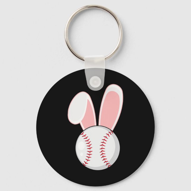 Fun Baseball Bunny Easter Kids Boys Toddler  Keychain (Front)