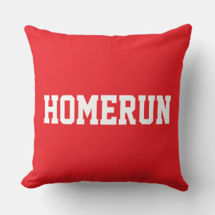 Fun Baseball HOMERUN White Text On Bright Red Throw Pillow
