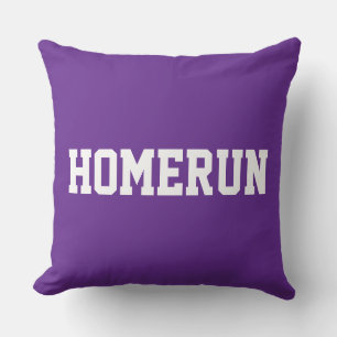 Fun Baseball HOMERUN White Text On Royal Purple Throw Pillow