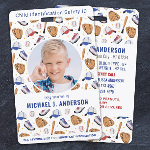Fun Baseball Sports Custom Modern Photo Child ID Badge