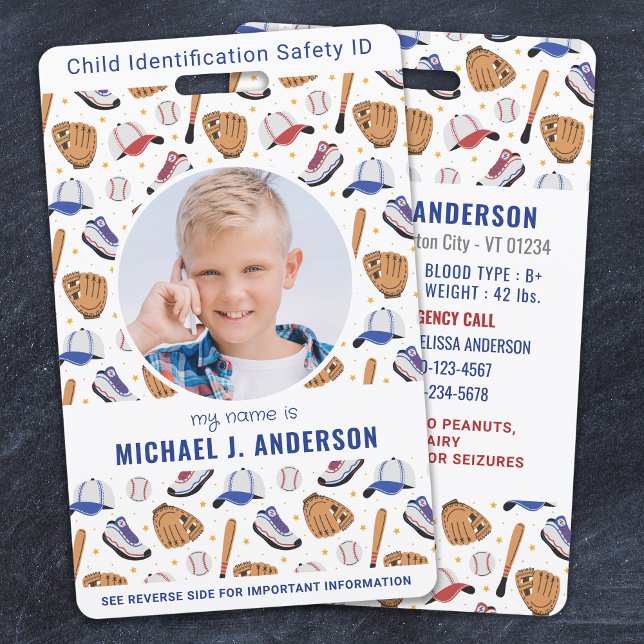Fun Baseball Sports Custom Modern Photo Child ID Badge (Creator Uploaded)