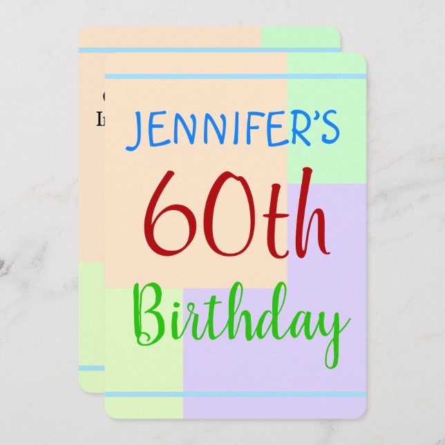 Fun, Basic "60th Birthday" Birthday Invitation (Front/Back)