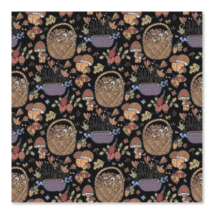 Fun Basket of Mushrooms Pattern on Black Wallpaper