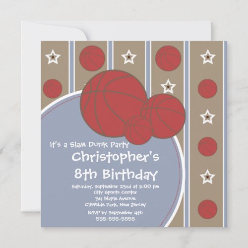 Fun Basketball Boys Birthday Party Invitations