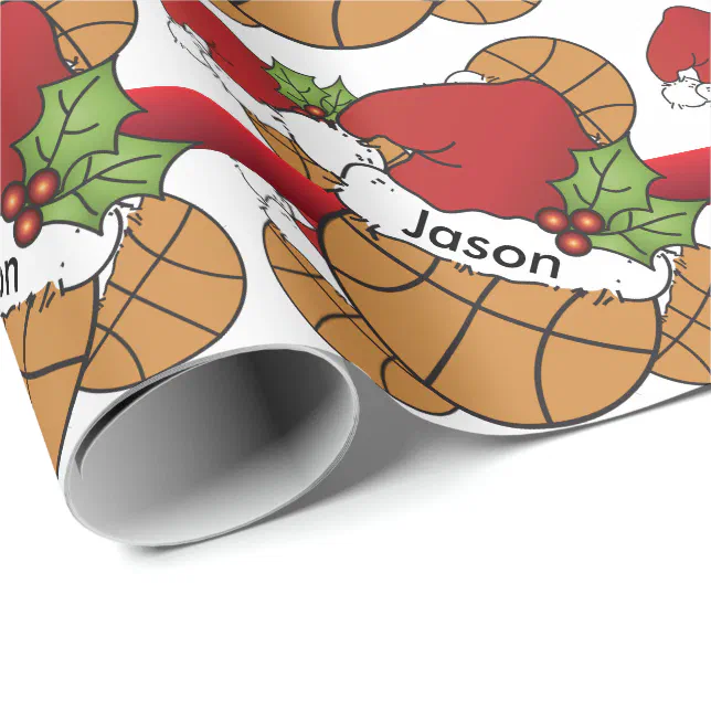 Fun Basketball Christmas DIY Name Wrapping Paper Zazzle