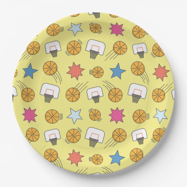 Fun basketball pattern paper plates (Front)