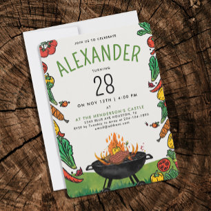 Fun BBQ Colorful Grill Steak Outdoor Nature Doodle Invitation