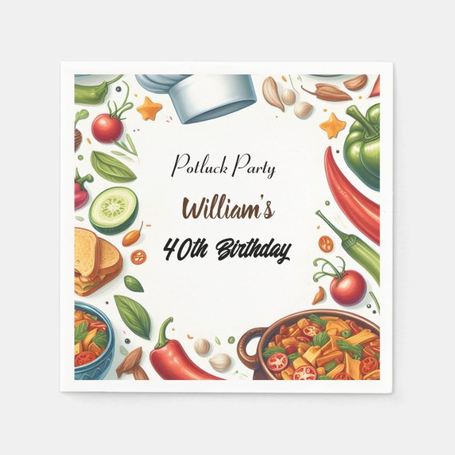 Fun Bbq Taco Chef Soup Potluck Party 40th Birthday Napkins (Front)