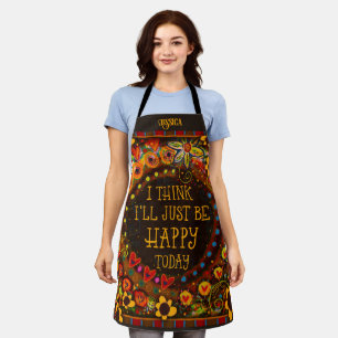Fun Be Happy Floral Whimsical Custom Inspirivity Apron
