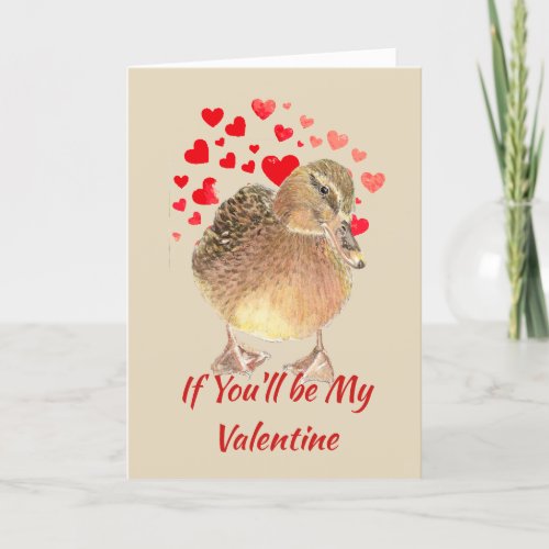 Fun Be My Valentine Lucky Ducky Cute Duck Card