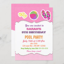 Fun Beach Ball flipflop girls Pool Party Invites
