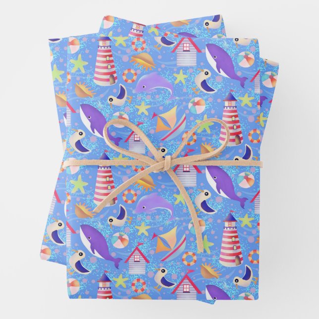 Fun Beach Blue Wrapping Paper (In situ)