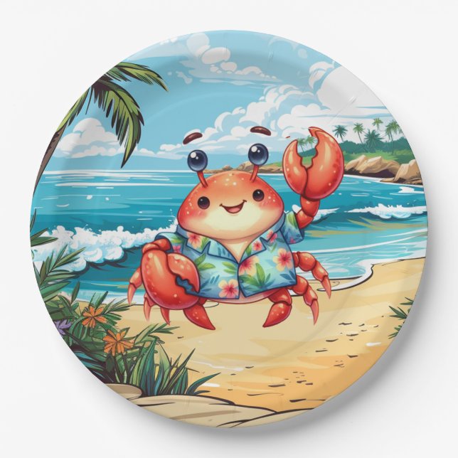 Fun Beach crab party  Paper Plates (Front)