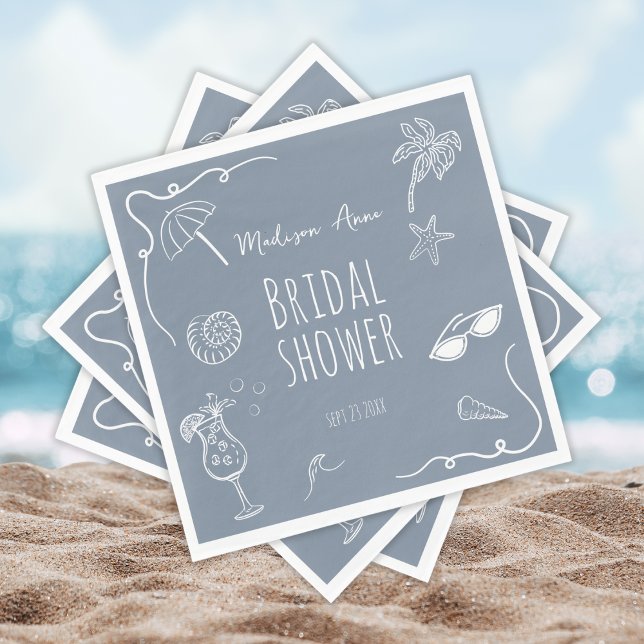 Fun Beach Doodle Illustrations Bridal Shower Napkins (Creator Uploaded)