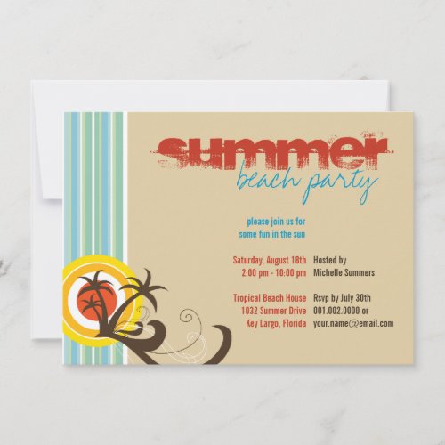 Fun Beach Holiday Palm Trees Summer Party Invite