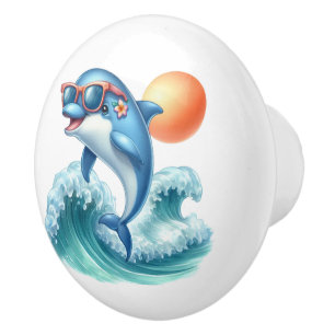 Fun beach house dolphin lovers ceramic knob