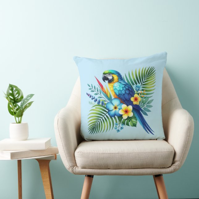 Fun beach house parrot lovers  throw pillow (Chair)