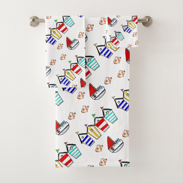 fun beach house & sea boat bath towel set (Insitu)