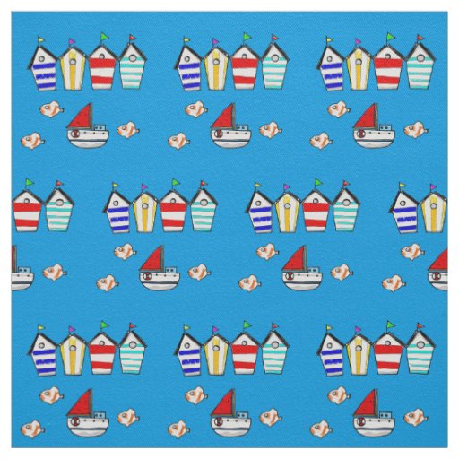 fun beach house & sea boat fabric