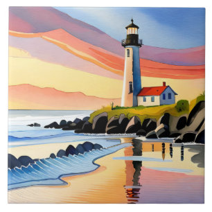 Fun beach lighthouse lovers  ceramic tile