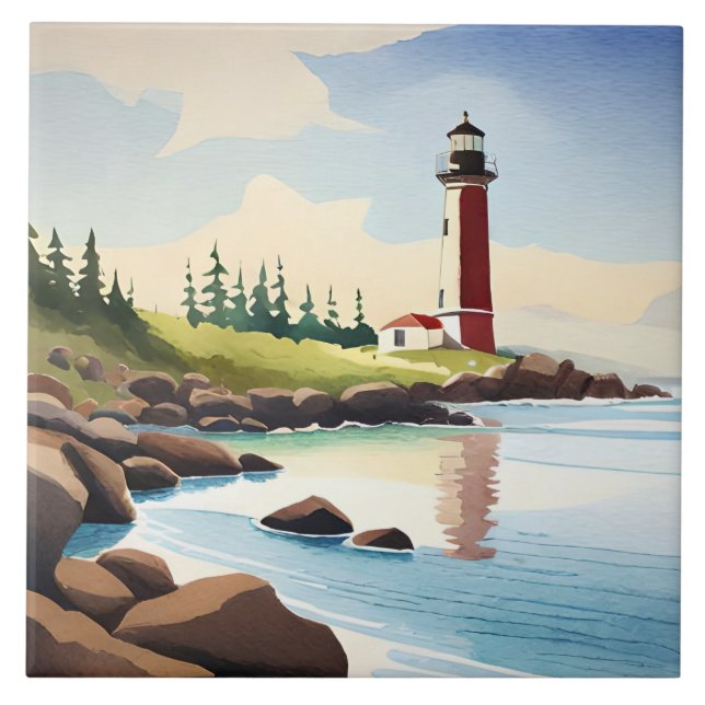 Fun beach lighthouse lovers  ceramic tile (Front)