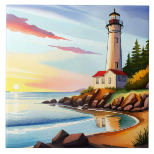 Fun beach lighthouse lovers ceramic tile