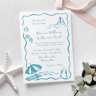 Fun Beach Loose Doodle Sketch Hand Drawn Wedding Invitation