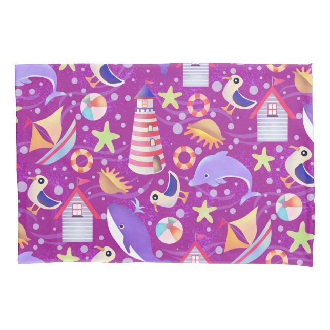 Fun Beach Magenta Pillow Case (Front)