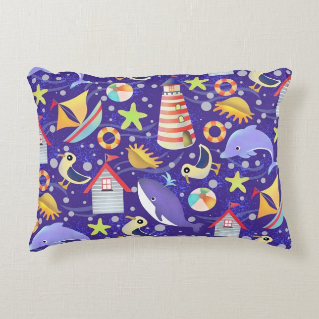 Fun Beach Navy Accent Pillow (Front)