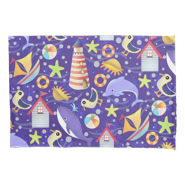 Fun Beach Navy  Pillow Case (Front)