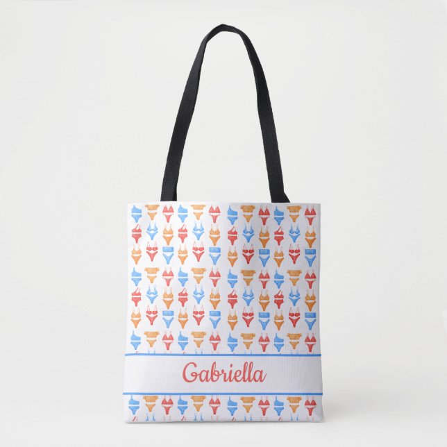 Fun Beach or Pool Party Personalized Bachelorette Tote Bag (Front)