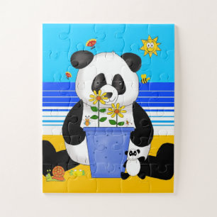 Fun Beach panda bear kids Jigsaw Puzzle