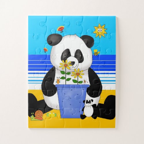 Fun Beach panda bear kids Jigsaw Puzzle