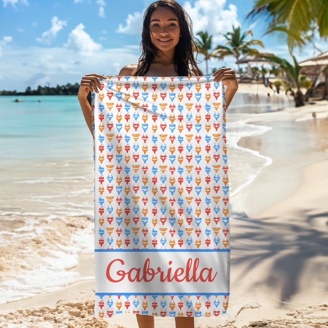 Fun Beach, Pool Party Chic Personalized Name Gift Beach Towel (Creator Uploaded)