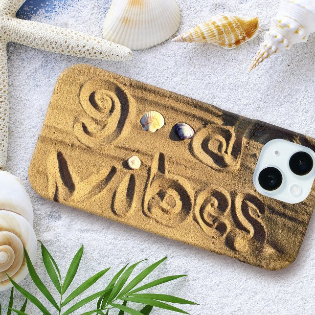 Fun Beach Sand Seashells Good Vibes Quote Photo Case-Mate iPhone Case (Creator Uploaded)