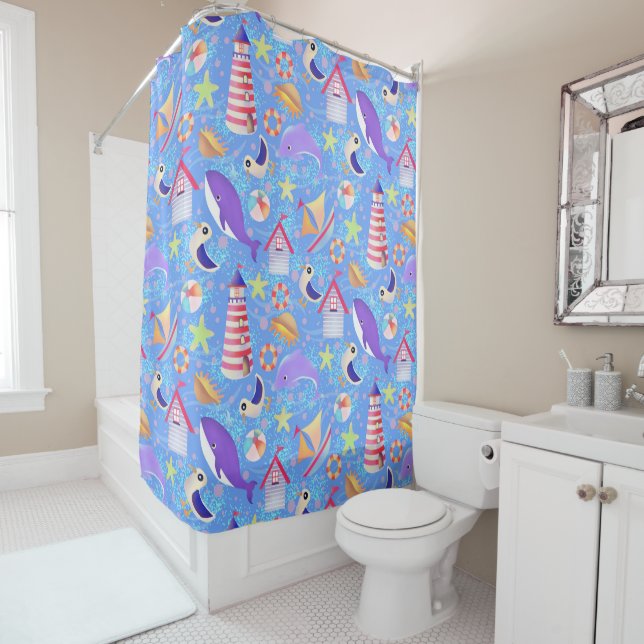 Fun Beach Sea Blue Shower Curtain (In Situ)