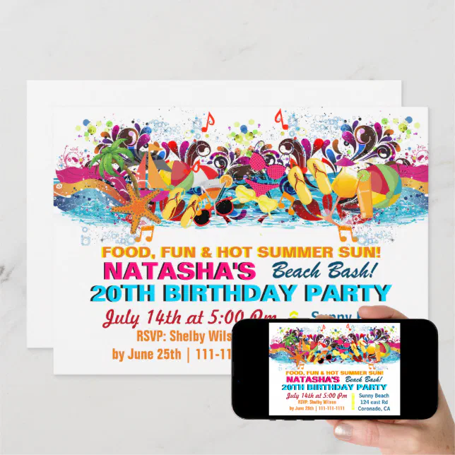 Fun Beach Stuff Beach Party Invitations Zazzle