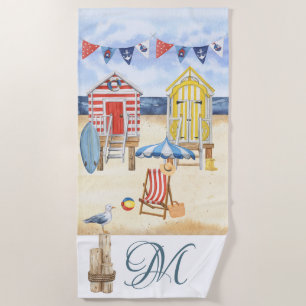 Fun Beach Summer Scene Ocean Monogram Towel