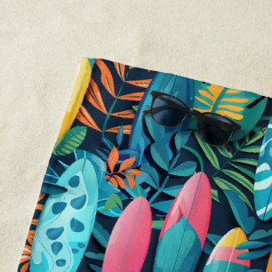 Fun beach surfboard pattern tiled towel