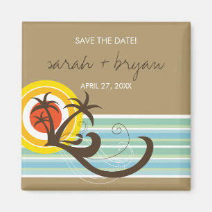 Fun Beach Tropical Sunset Palm Trees Save The Date Magnet
